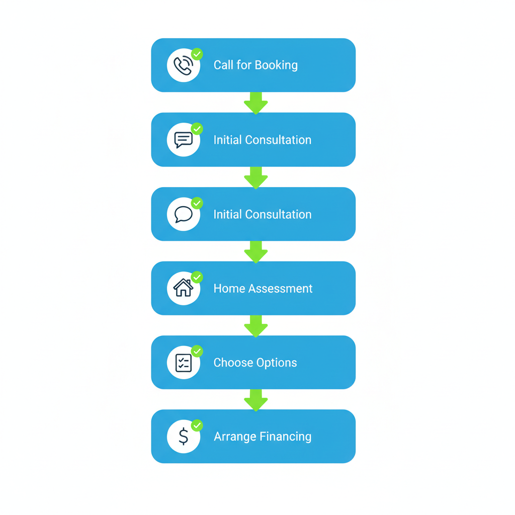 Vertical process flow diagram illustrating the five steps to schedule AC service in Leesburg