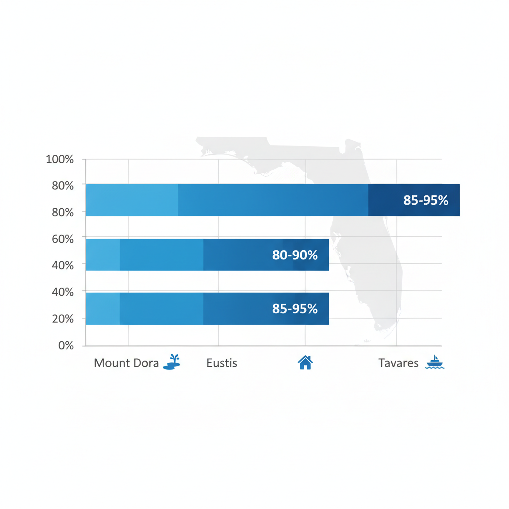 Horizontal bar chart comparing average summer humidity levels in Mount Dora, Eustis, and Tavares areas of Central Florida.