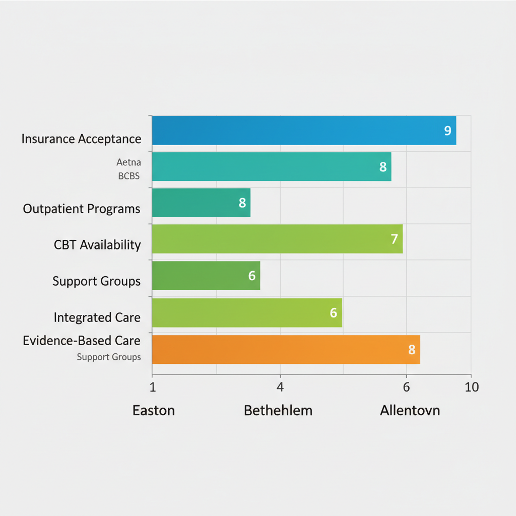 Horizontal bar chart comparing anxiety treatment resources in Easton, Bethlehem, and Allentown across Lehigh Valley