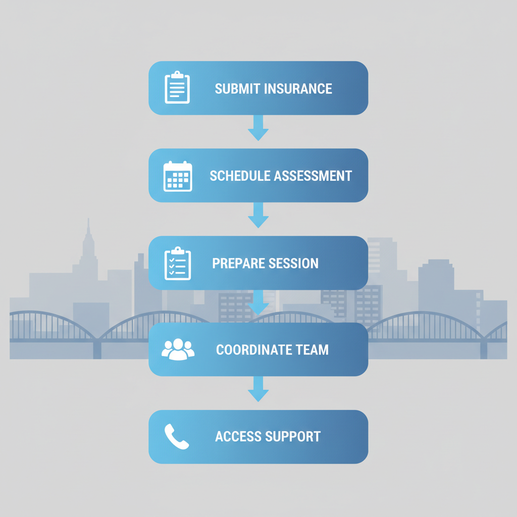 Vertical process flow diagram illustrating five steps to begin alcohol treatment in Easton, Pennsylvania