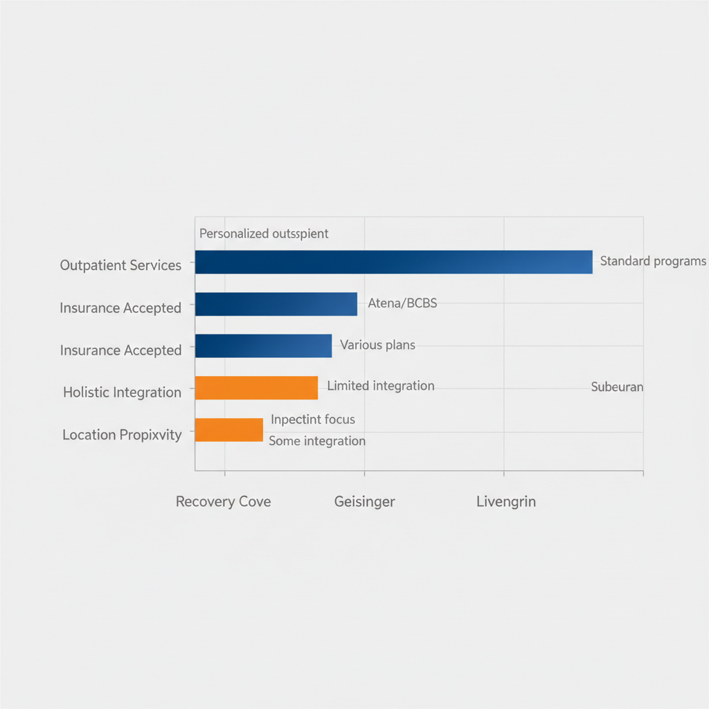 Horizontal bar chart comparing key features of addiction treatment providers in Easton, Pennsylvania, highlighting Recovery Cove advantages