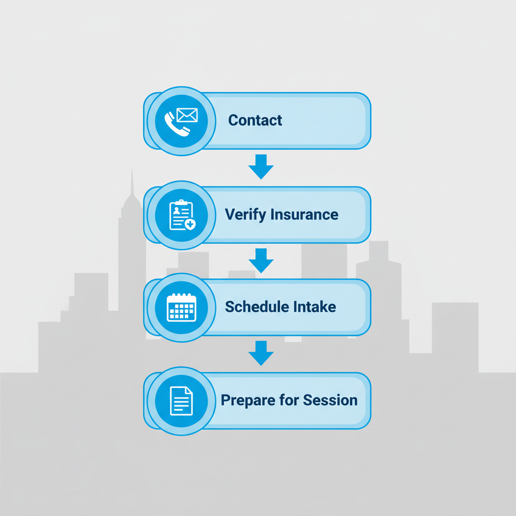 Vertical process flow illustrating four steps to begin addiction recovery at Recovery Cove in Easton, Pennsylvania