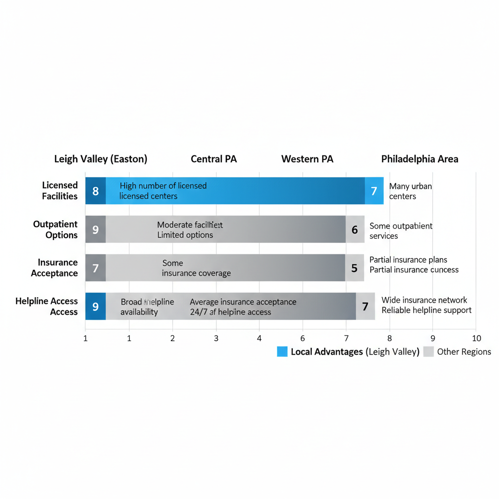 Bar chart comparing addiction treatment access metrics across Pennsylvania regions, highlighting Lehigh Valley advantages