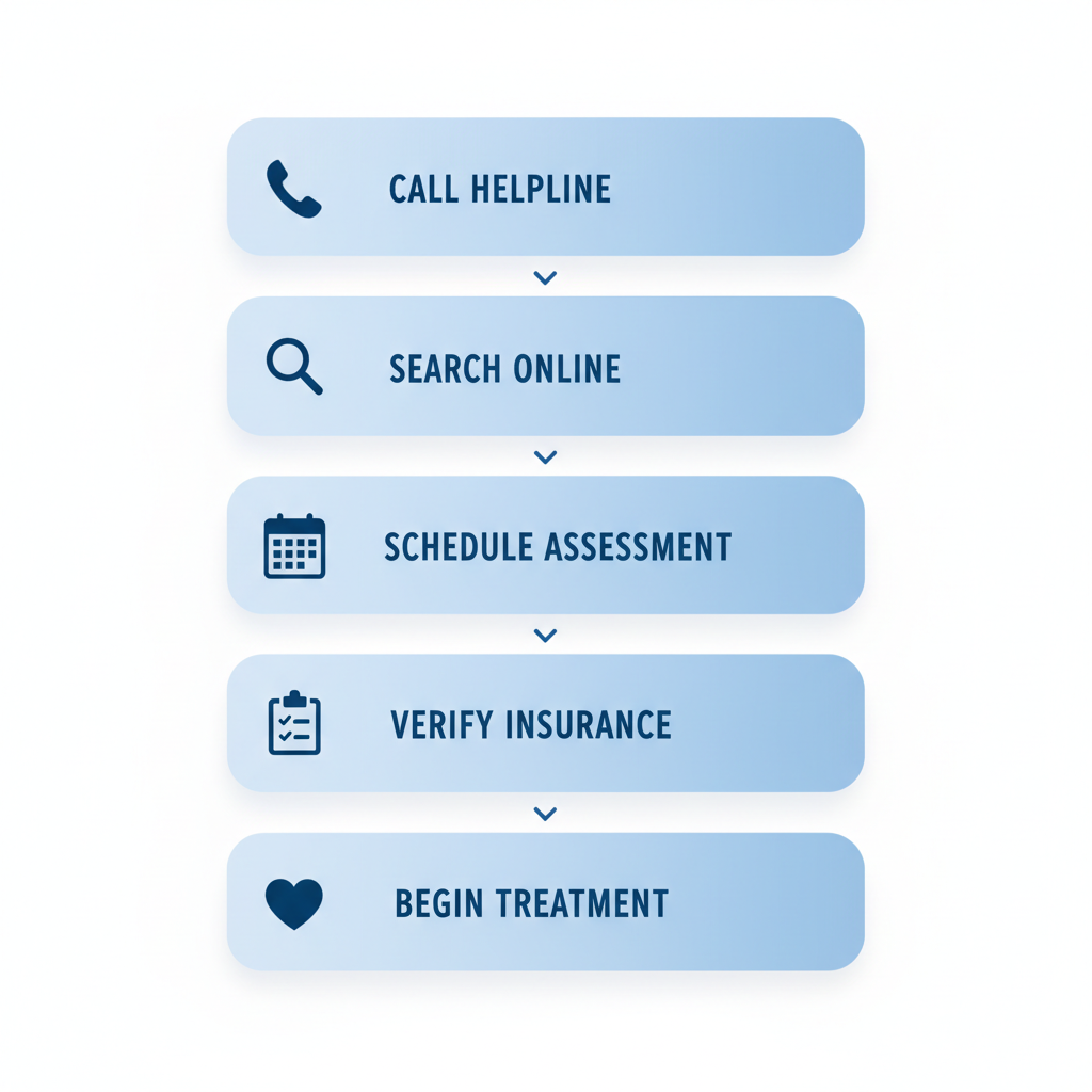 Vertical process flow diagram showing five steps to start drug rehab treatment in Pennsylvania