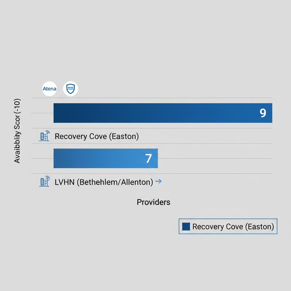 Horizontal bar chart comparing outpatient availability of mood disorder therapy providers in Lehigh Valley, Recovery Cove scoring highest.