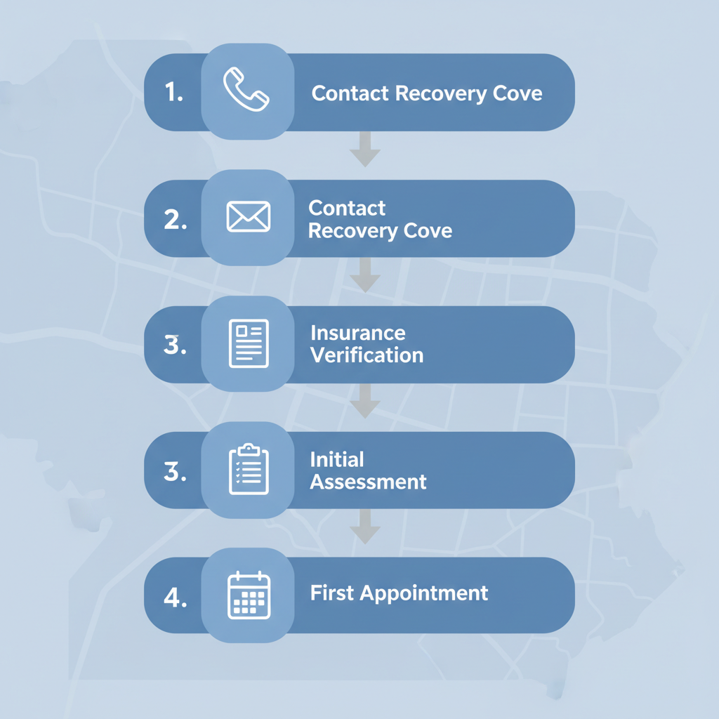 Vertical process flow illustrating steps to start mood therapy in Lehigh Valley at Recovery Cove
