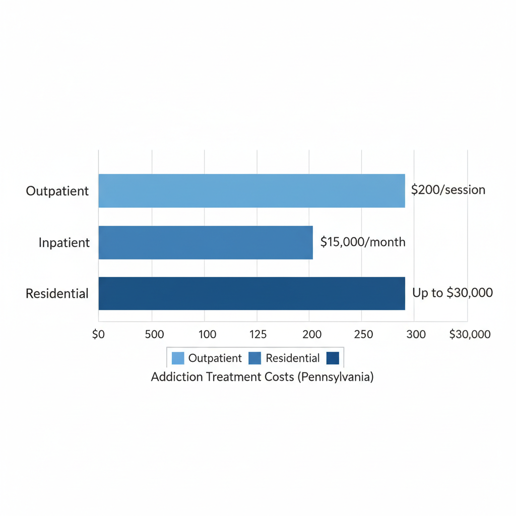 Horizontal bar chart comparing average costs of outpatient, inpatient, and residential addiction treatment programs in Pennsylvania