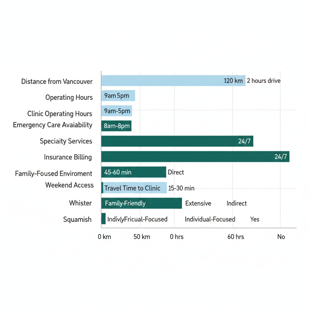 Horizontal bar chart comparing dental accessibility aspects between Whistler and Squamish