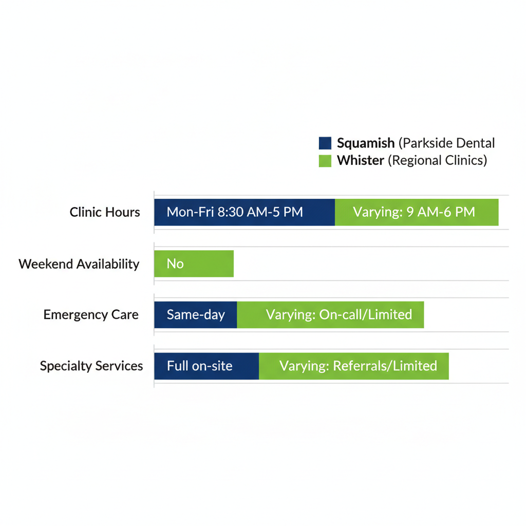 Horizontal bar chart comparing dental access in Squamish versus Whistler across key aspects