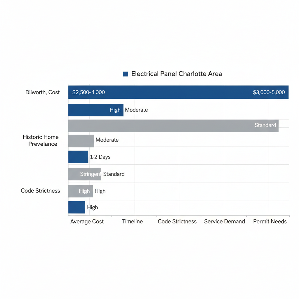Horizontal bar chart comparing electrical panel upgrade considerations in Dilworth versus Greater Charlotte Area
