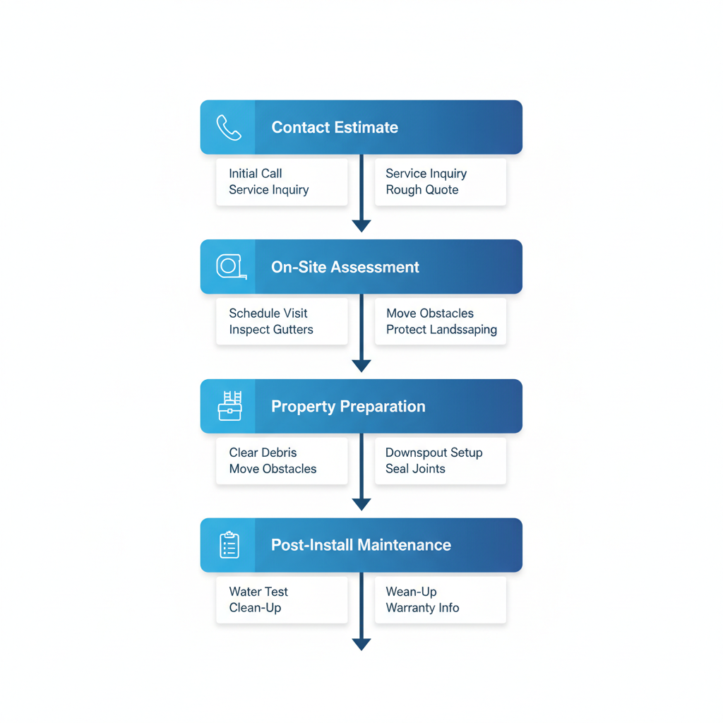 Vertical process flow illustrating five key steps for starting local gutter services in Leesburg