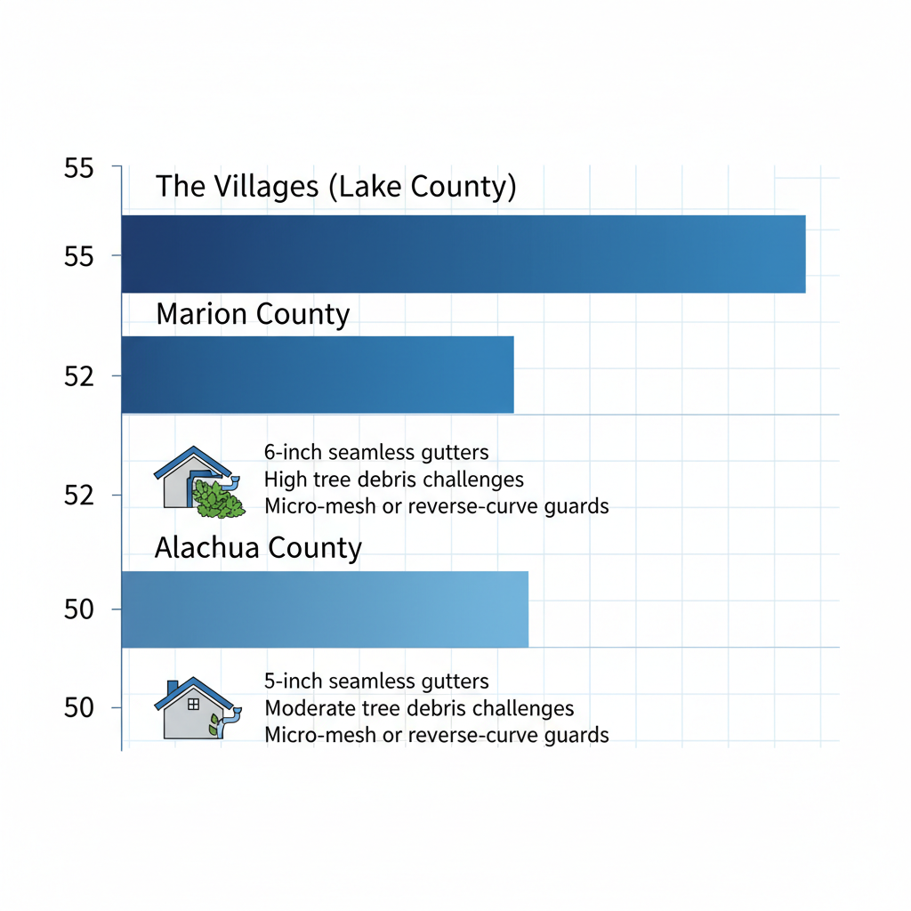Bar chart comparing rainfall amounts in Central Florida counties with gutter size and guard recommendations