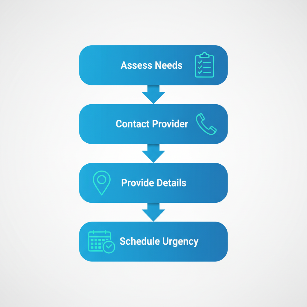 Vertical process flow diagram showing four steps to arrange mobile fleet maintenance services in Utah