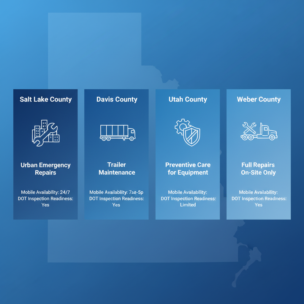 Infographic comparing Allington Industries fleet services in Salt Lake, Davis, Utah, and Weber Counties with service icons and key features.