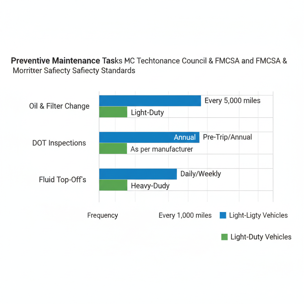 Horizontal bar chart comparing preventive maintenance frequencies for light-duty and heavy-duty vehicles