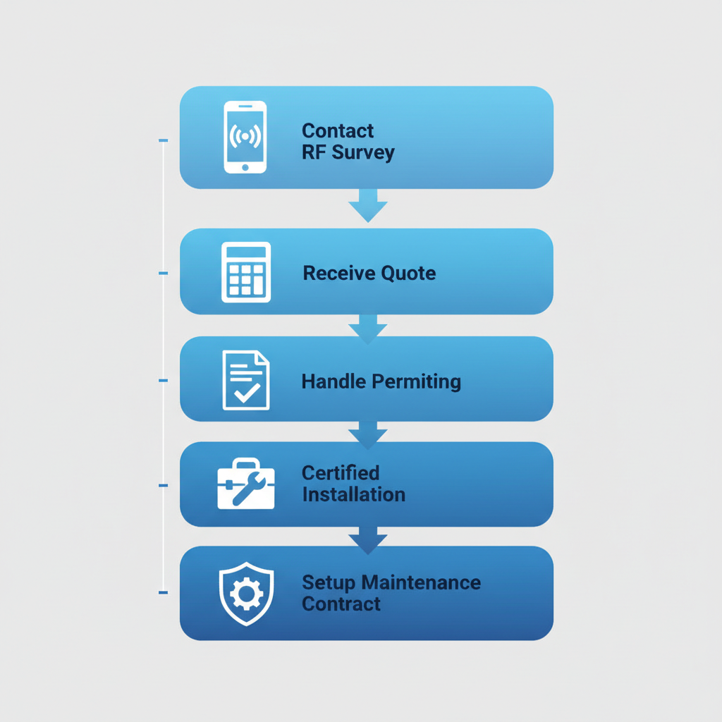 Vertical process flow diagram illustrating the steps for starting a BDA system project in Palm Beach County