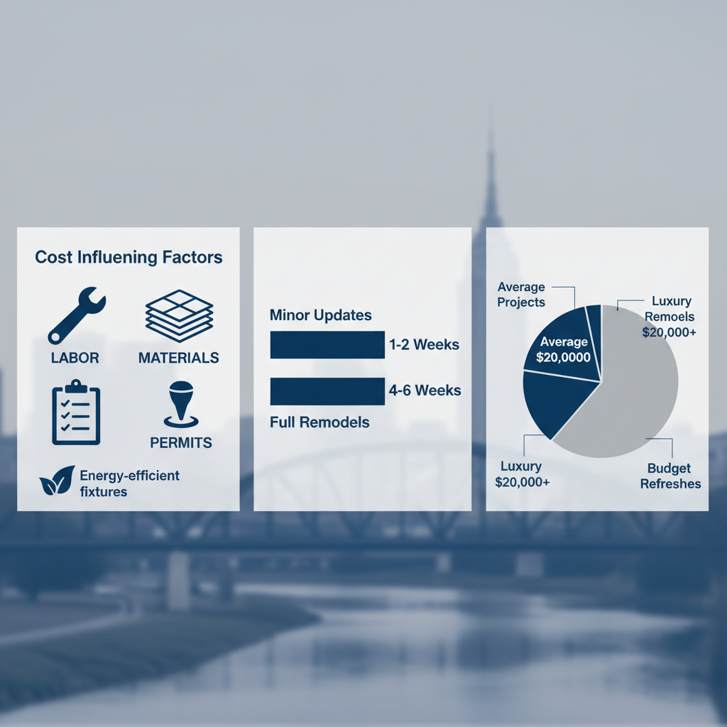 Infographic illustrating factors, timelines, and costs of bathroom remodeling projects in Rochester, NY