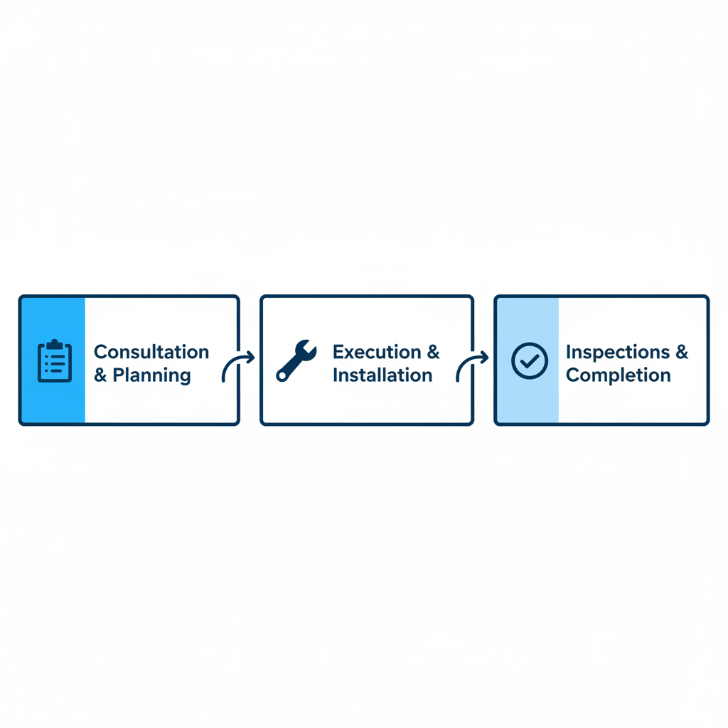 Horizontal process flow diagram of three stages in bathroom remodeling projects for Lalonde Plumbing in Rochester