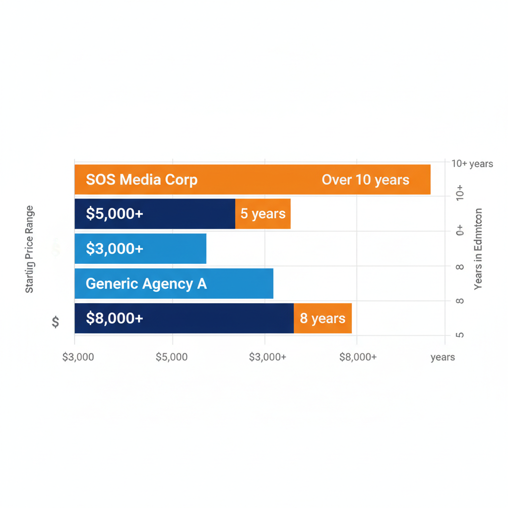 Horizontal bar chart comparing starting prices and years of experience for top web development agencies in Edmonton
