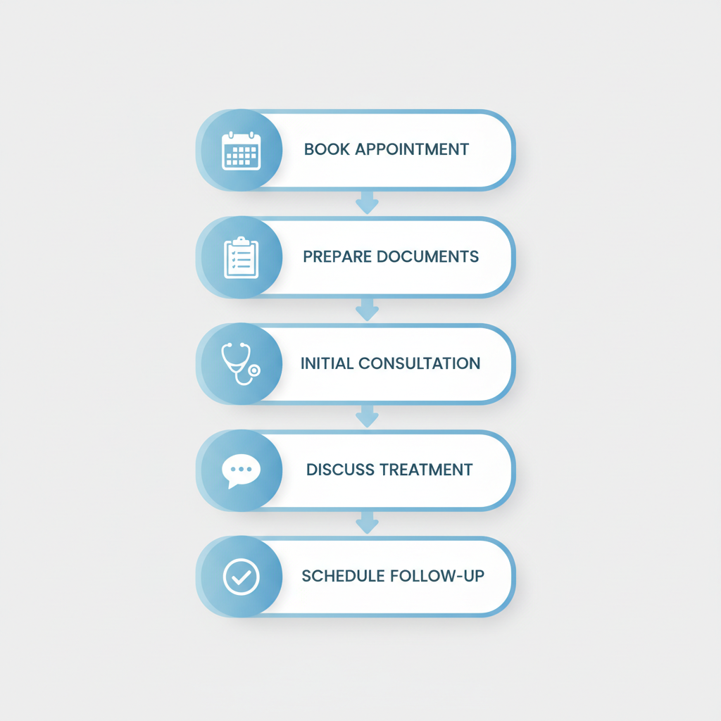 Process flow diagram illustrating the five steps to start dental care at a family dental clinic in London, Ontario