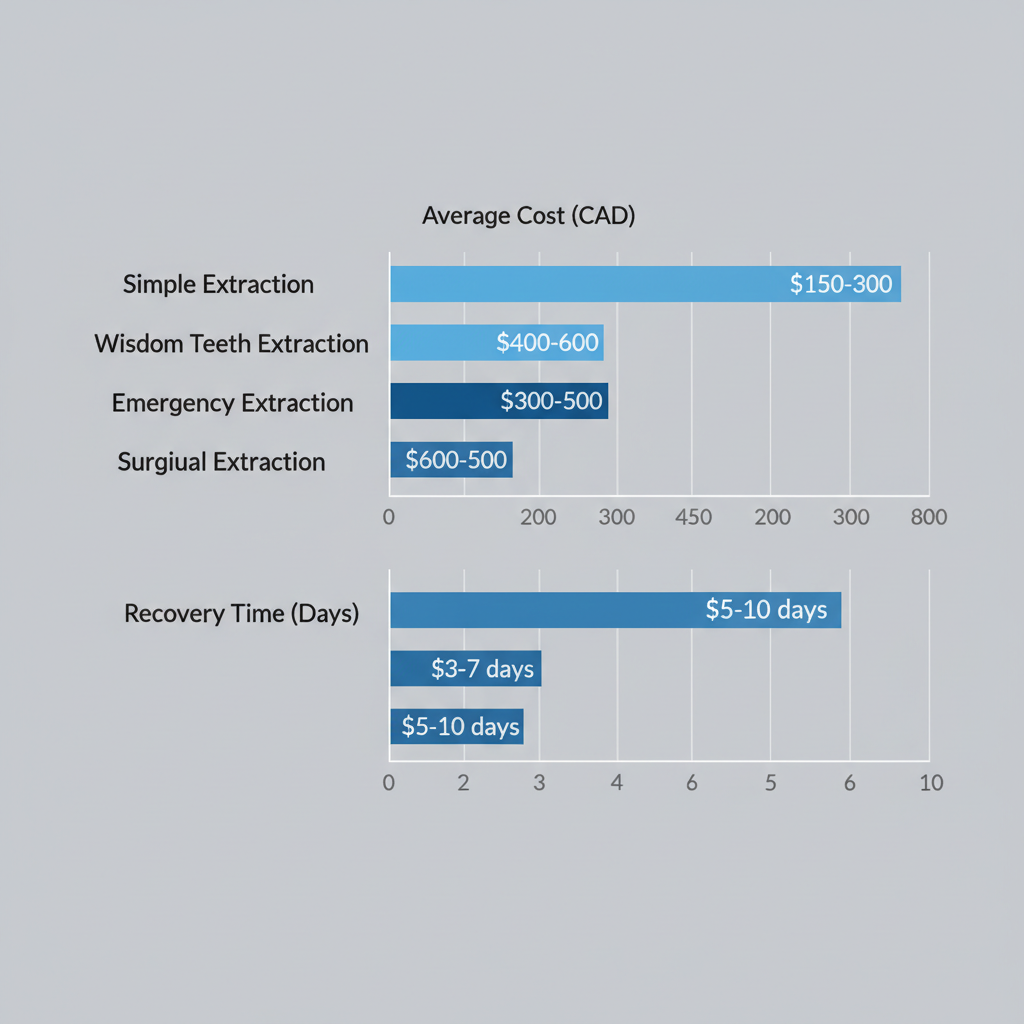 Horizontal bar chart showing costs and recovery times for different tooth extraction types in London, Ontario.