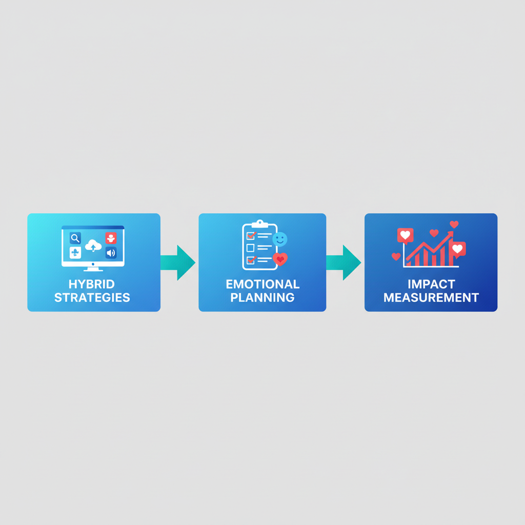 Horizontal process flow diagram illustrating the implementation of emotional brand communication in events with three connected stages.