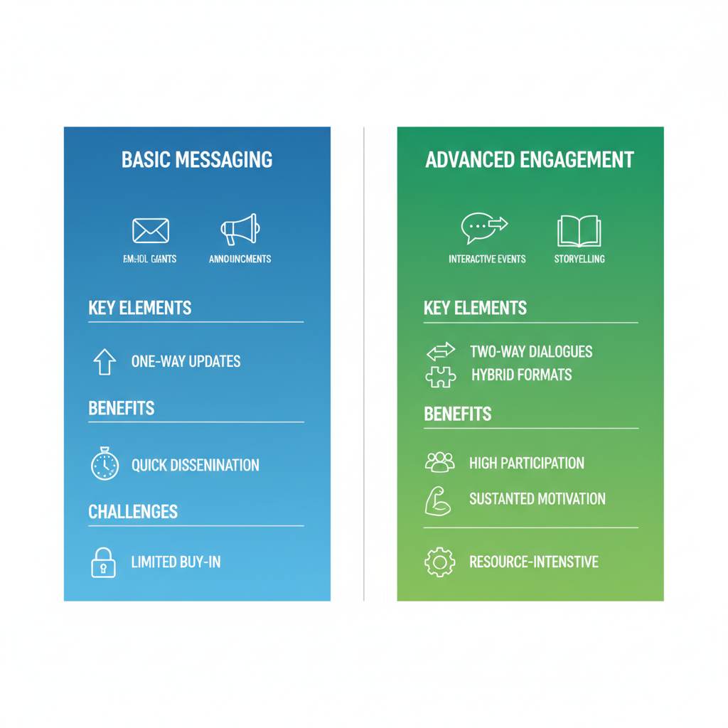 Infographic illustrating comparison between basic and advanced transformation communication methods