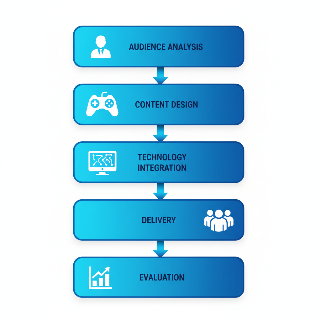 Vertical process flow diagram illustrating edutainment implementation in business training and events