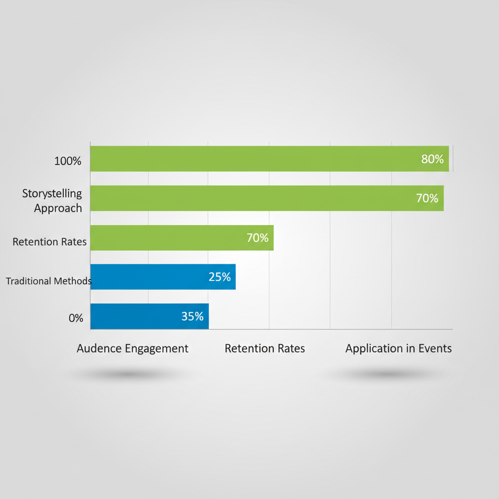Horizontal bar chart comparing engagement, retention, and event applications of storytelling versus traditional methods