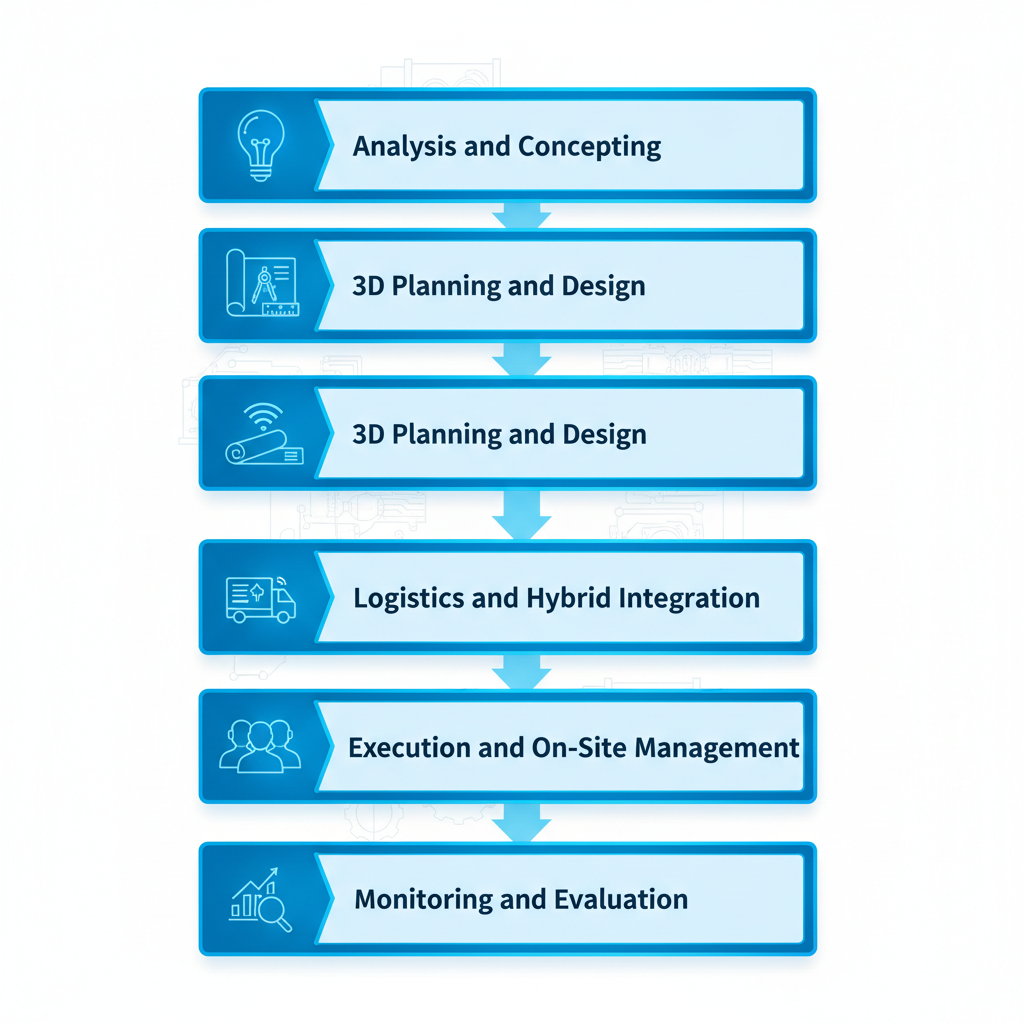 Vertical process flow diagram showing five stages of planning and executing live brand experiences