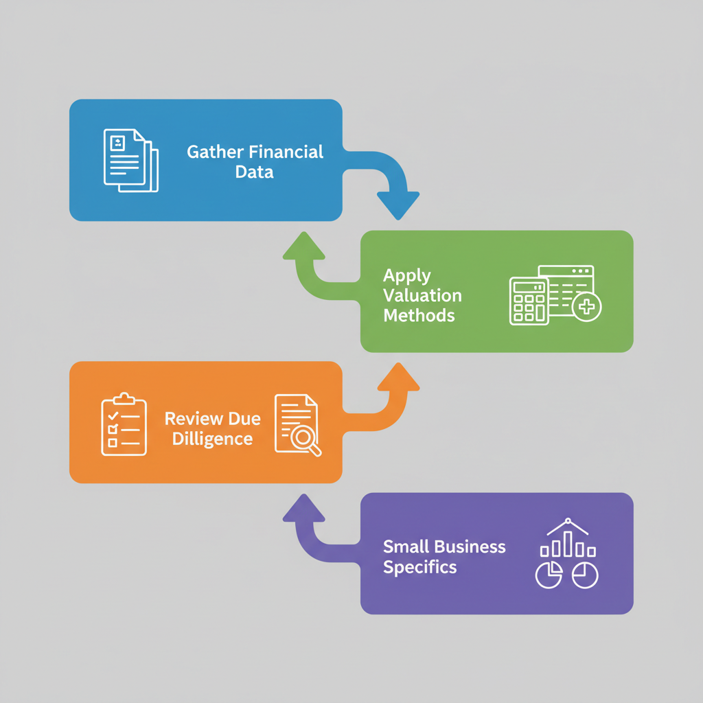 Vertical process flow diagram illustrating the four key steps in business valuation for sale