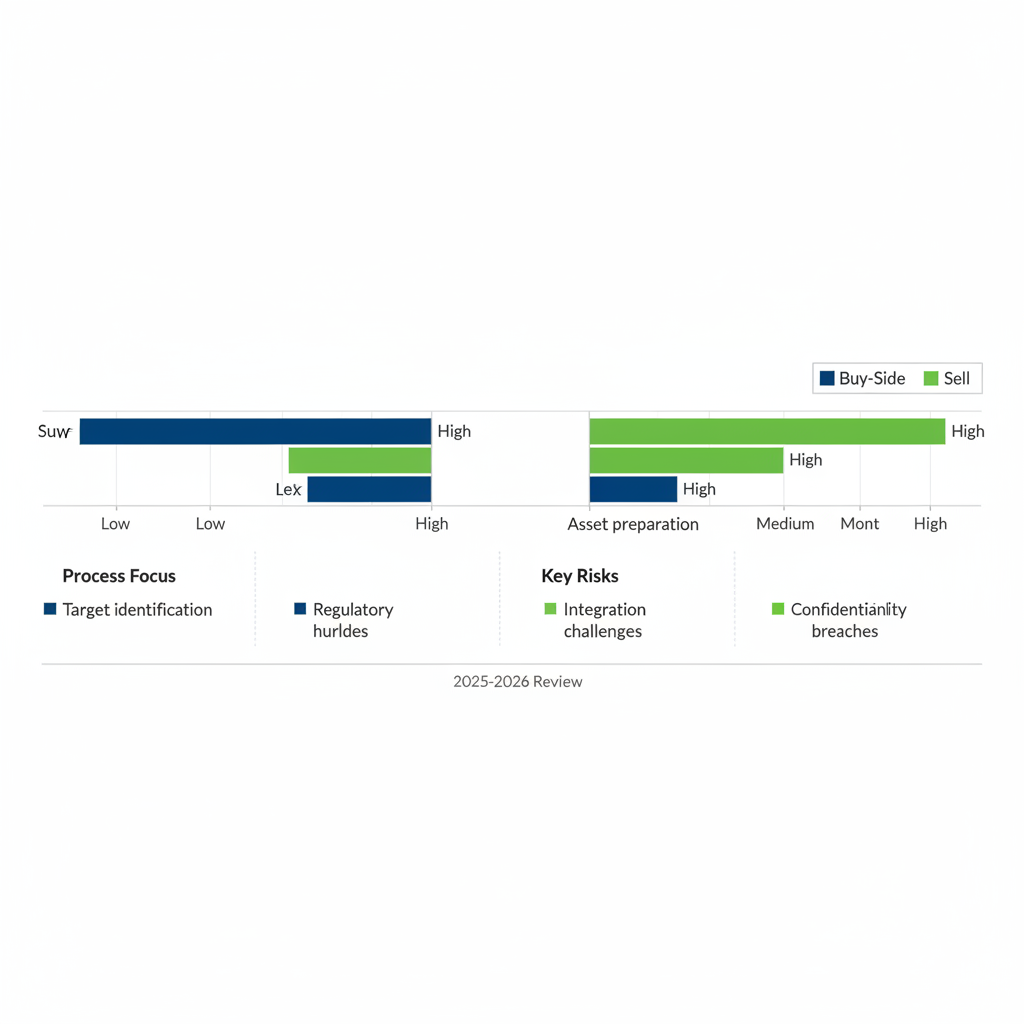 Side-by-side bar chart comparing buy-side and sell-side healthcare M&A processes and key risks