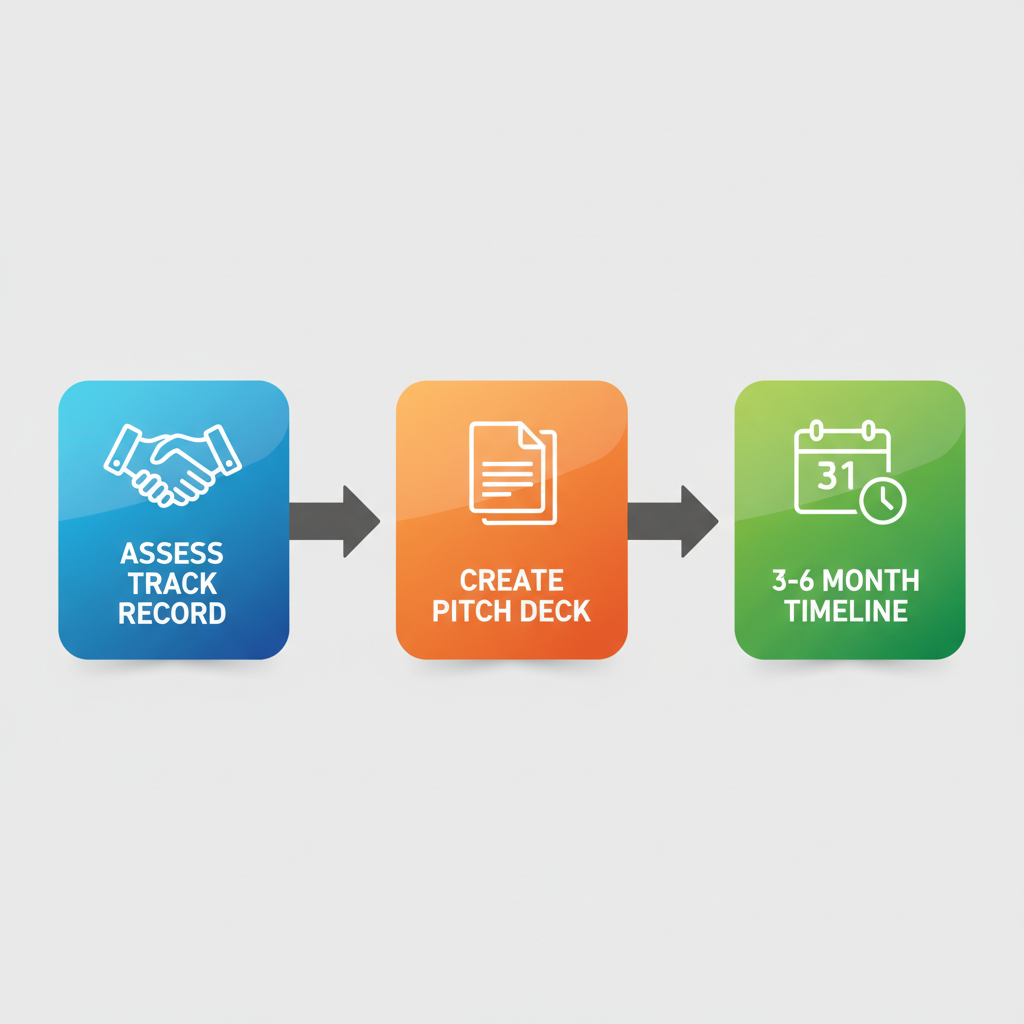 Horizontal process flow diagram outlining key steps for engaging an investment bank in a Series A round