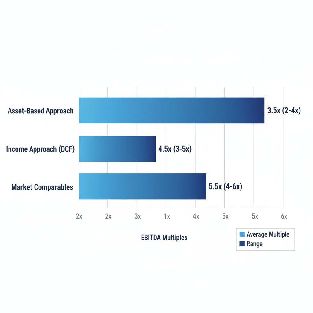 Horizontal bar chart illustrating common business valuation methods and EBITDA multiples for small companies