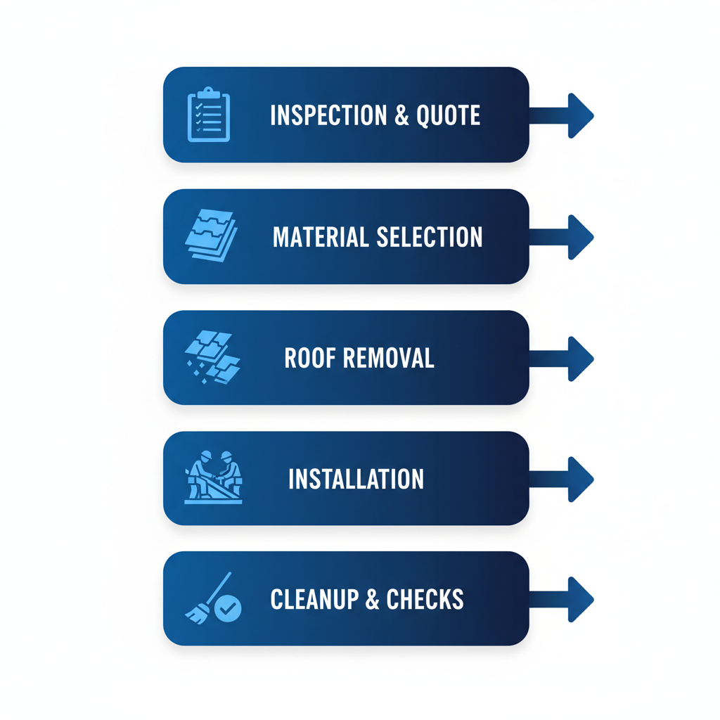 Step-by-step infographic of the five-stage roof replacement process in Vancouver