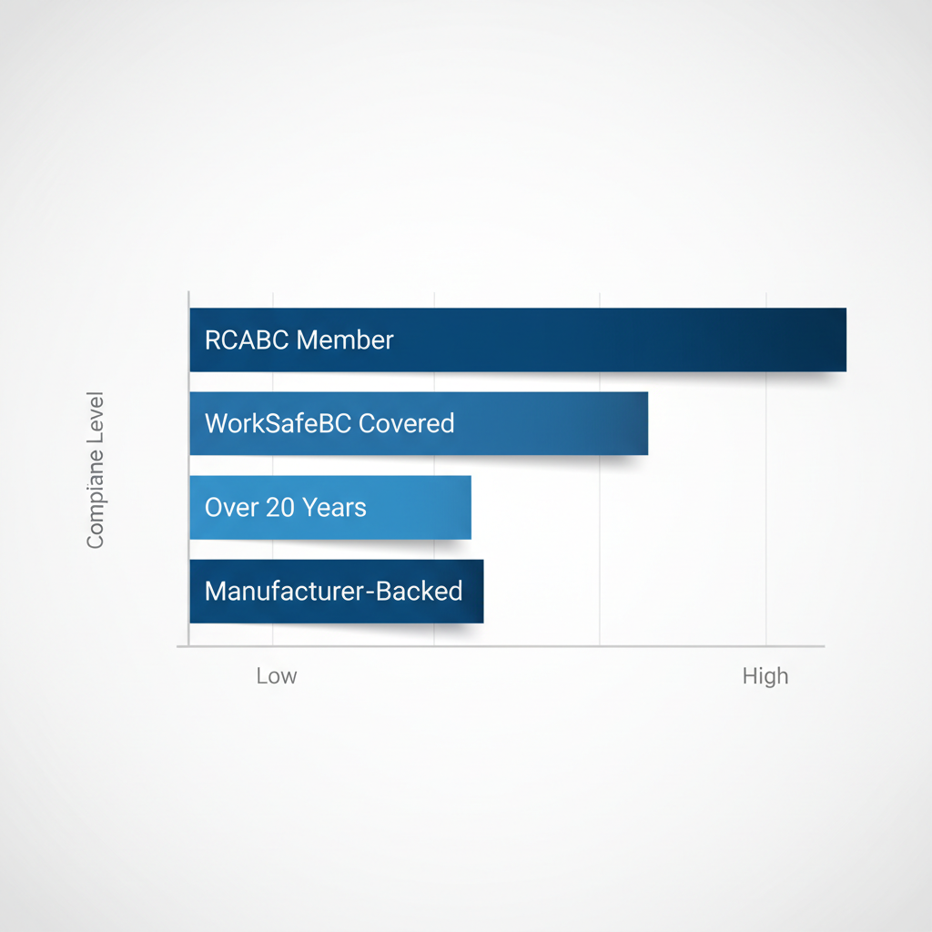 Horizontal bar chart comparing key roofing qualifications in Vancouver, showing Paragon Roofing BC at top compliance for all categories.