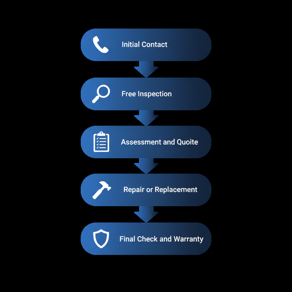 Vertical process flow diagram outlining the five stages of flat roofing services in Burnaby