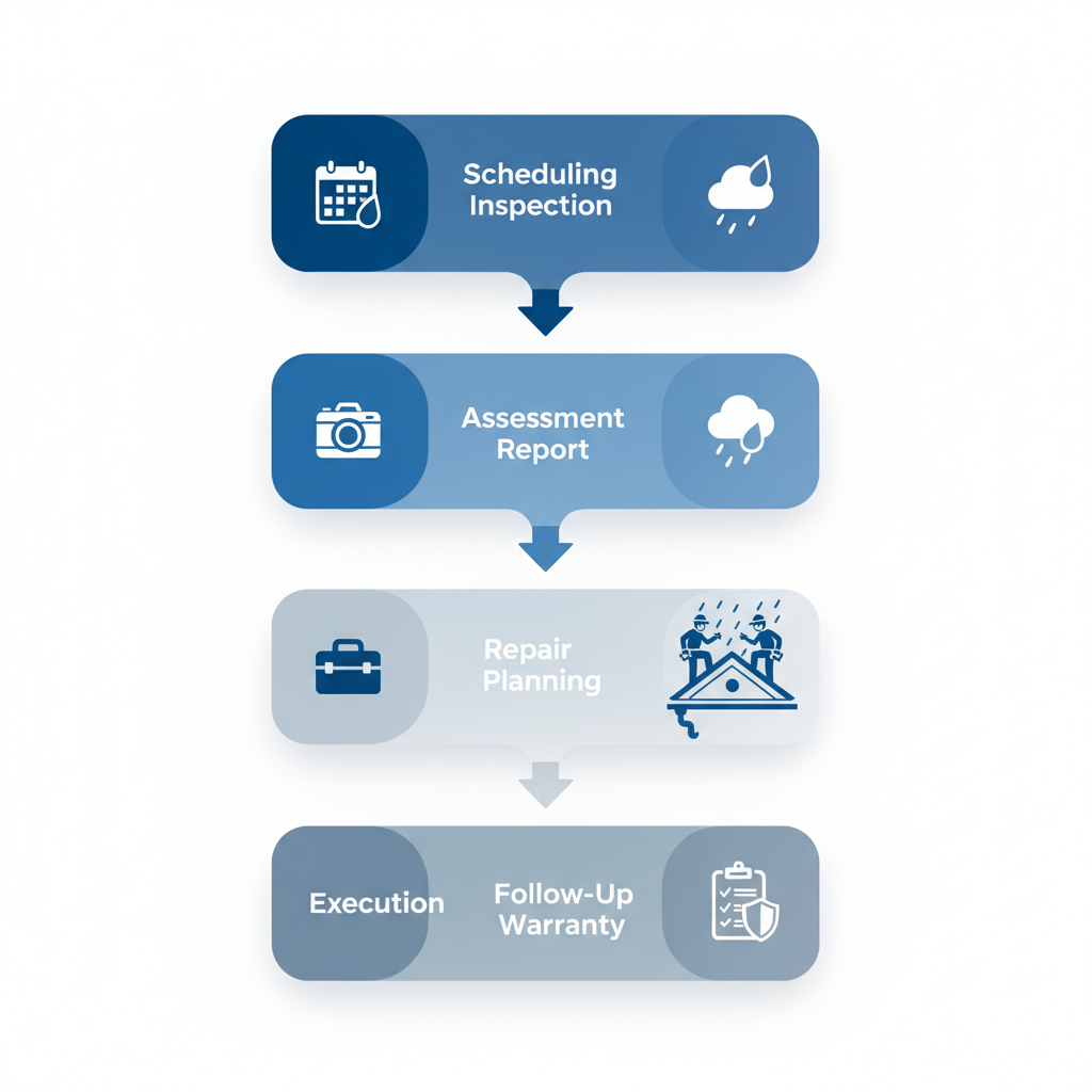 Vertical process flow diagram illustrating the step-by-step roofing service process in Vancouver with five stages and icons