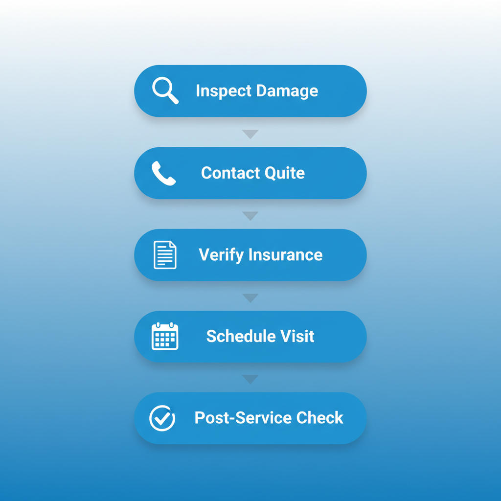 Vertical process flow diagram illustrating five steps to arrange mobile auto glass service with icons and labels