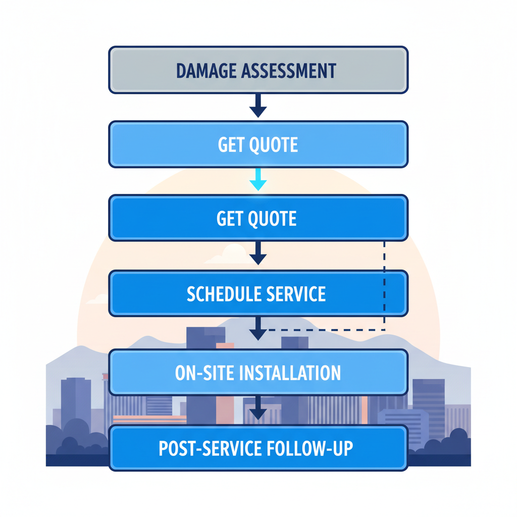 Vertical process flow illustrating five steps for auto glass replacement in Las Vegas