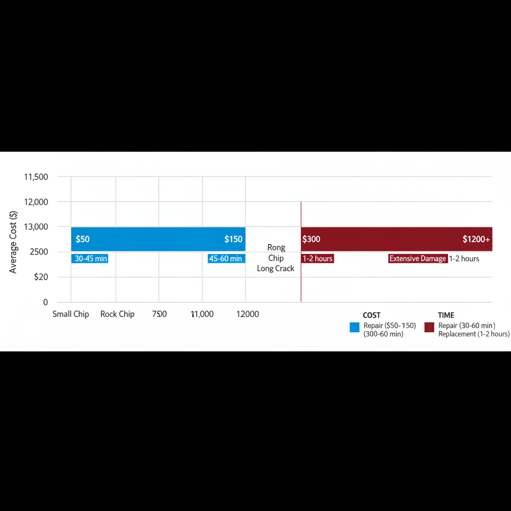 Horizontal bar chart comparing windshield repair and replacement costs and times in Las Vegas area