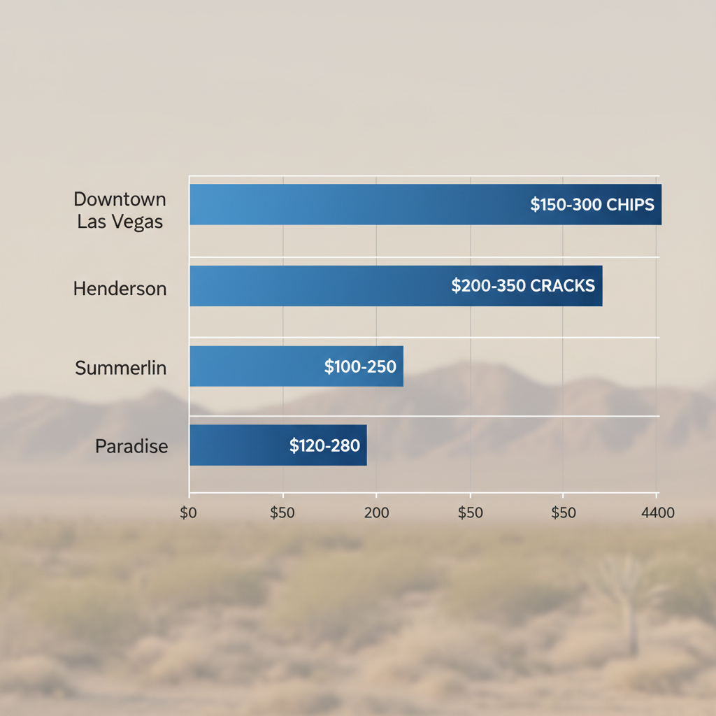 Horizontal bar chart comparing average auto glass repair costs in Las Vegas Valley areas including ranges for chips.