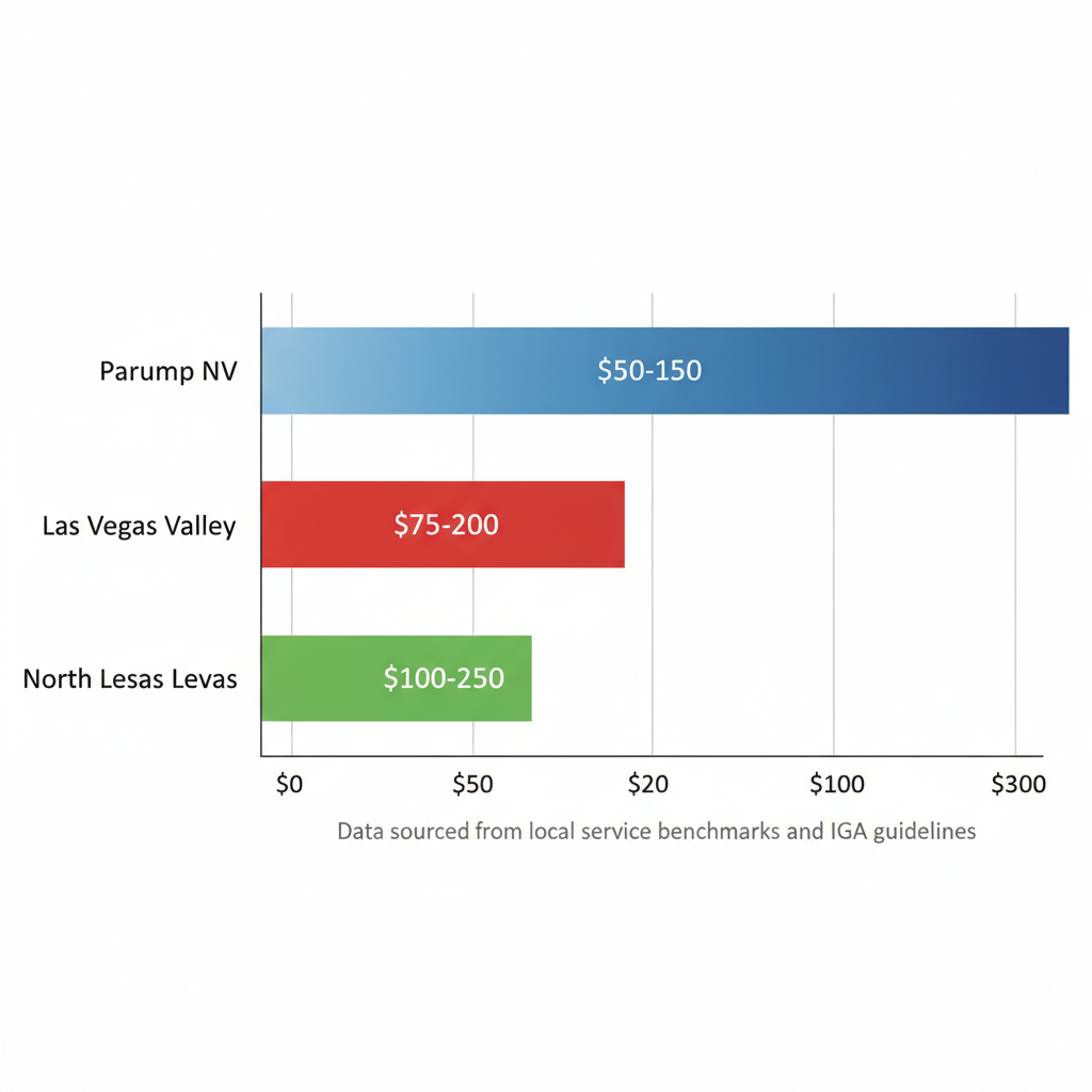 Horizontal bar chart comparing average auto glass repair costs in Pahrump, Las Vegas Valley, and North Las Vegas regions