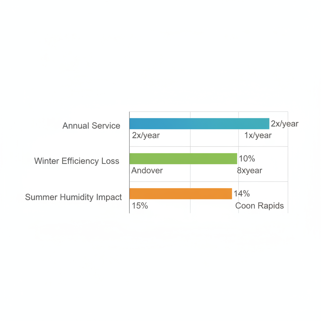Horizontal bar chart comparing HVAC maintenance needs in Blaine, Andover, and Coon Rapids