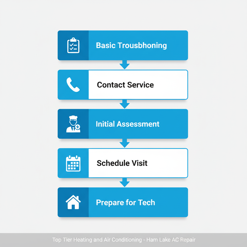 Vertical process flow diagram illustrating five key steps to start AC repair in Ham Lake