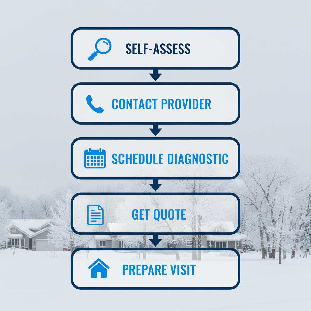 Vertical process flow diagram illustrating five steps to start HVAC services in Blaine, Minnesota