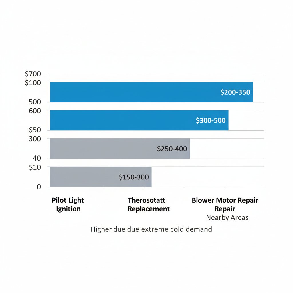 Horizontal bar chart comparing average furnace repair costs in Coon Rapids and nearby areas for different repair types.