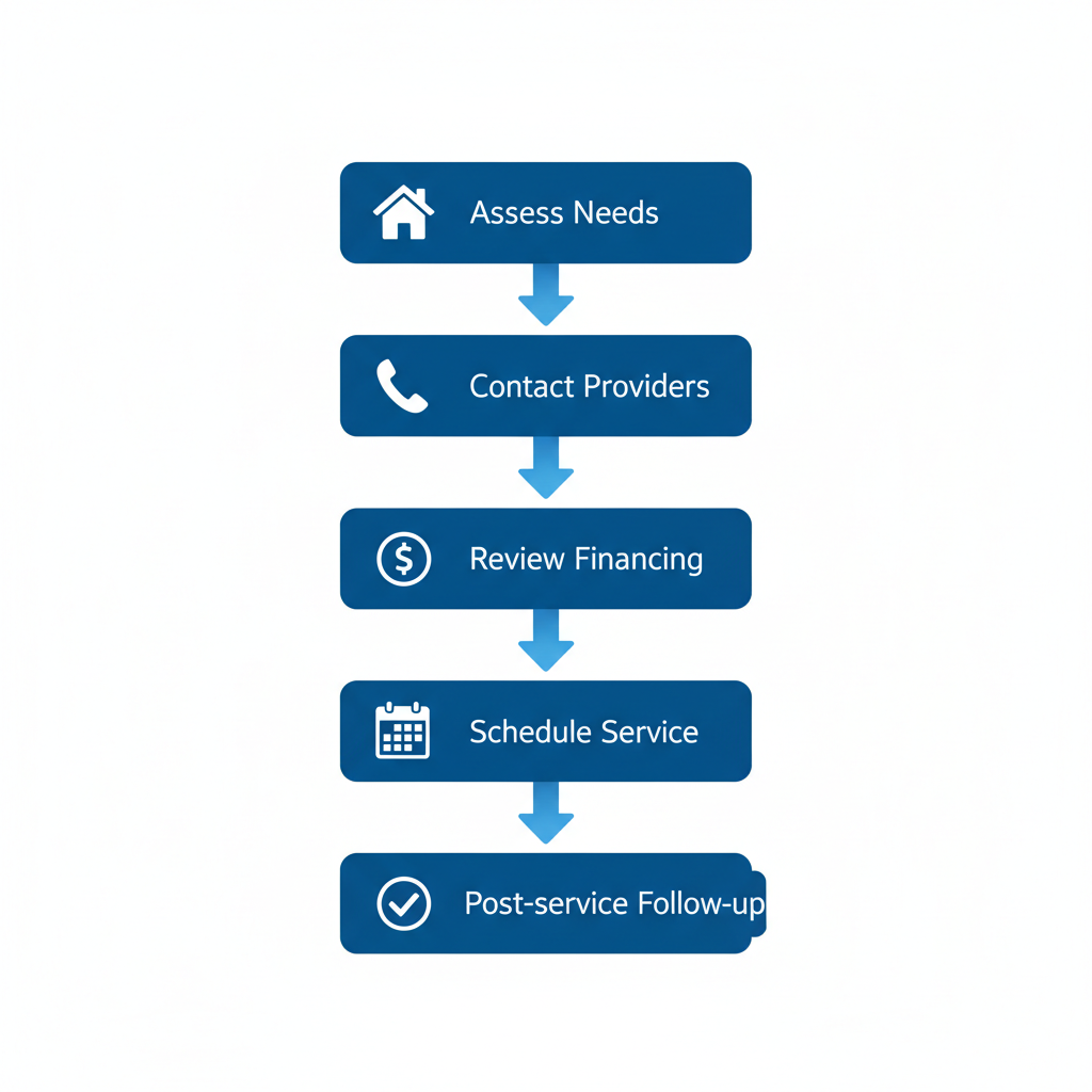 Vertical process flow diagram illustrating five steps to begin an HVAC project with icons and labels