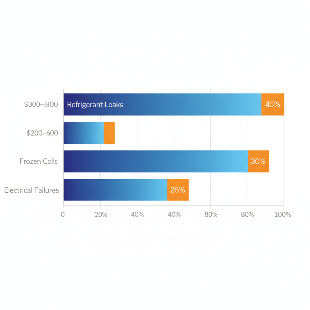 Horizontal bar chart comparing repair costs and frequencies of common AC issues in Blaine, Minnesota