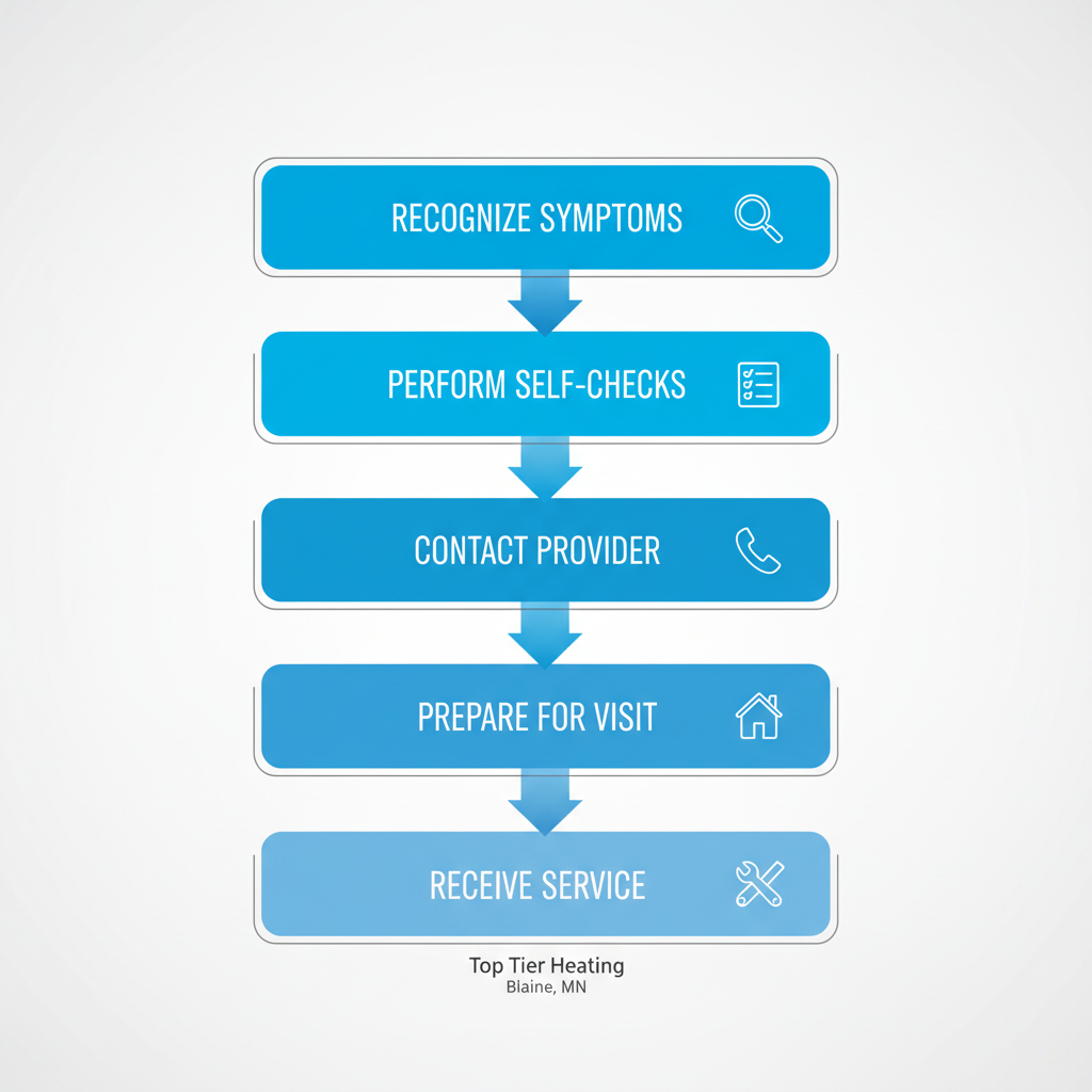 Vertical process flow diagram showing five steps to initiate AC services in Blaine, MN